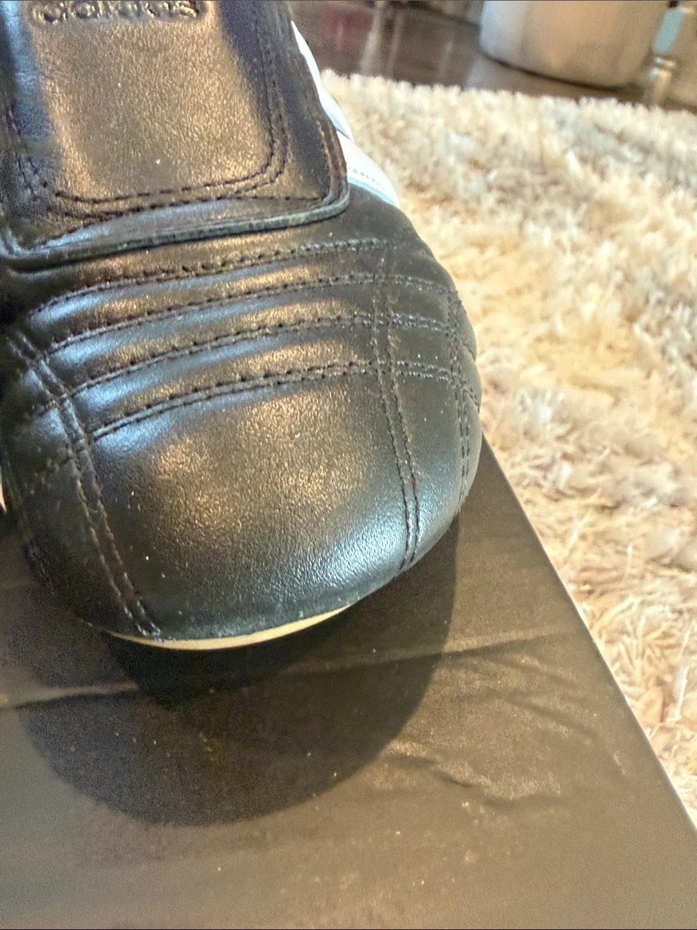 adidas Men’s Black Leather Sneakers with White Stripes